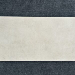 Foto einer einzelnen Bodenfliese in beiger Farbe, leicht marmoriert und rektifiziert, im Format 40 cm mal 80 cm.