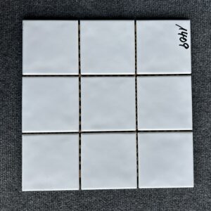 Foto einer einzelnen Mosaik-Fliese, alle Felder des Mosaiks sind in einemgewellten Weiß gehalten.