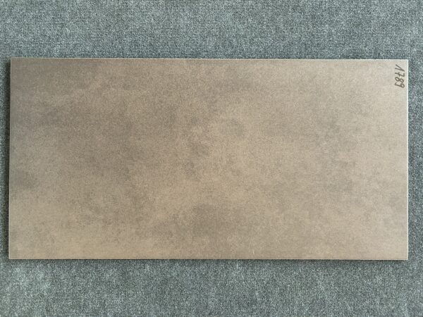 Foto einer einzelnen Bodenfliese Feinsteinzeug im Format 46 cm x 91 cm. Der Farbton ist Bronze nachempfunden.
